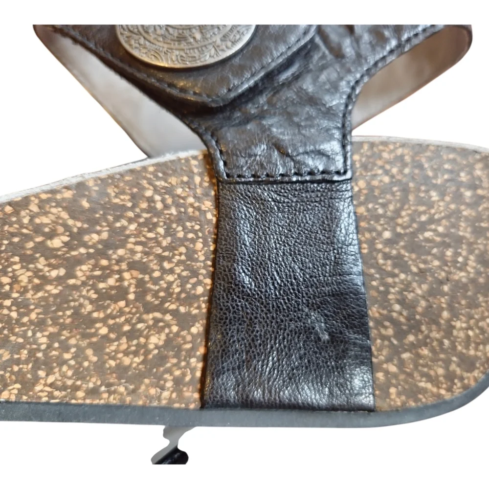 ABEO‎ B.I.O.Systems UNA Black Comfort Leather Boho Wedge Cork Sandals 9N Narrow